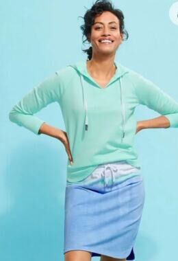 T By Talbots Womens L Blue White Dip Dye Cotton Terry Drawstring Mini Skirt